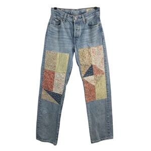 Levis 501 Anniversary Edition Jeans Womens 25x32 Patchwork Quilted Button Fly De